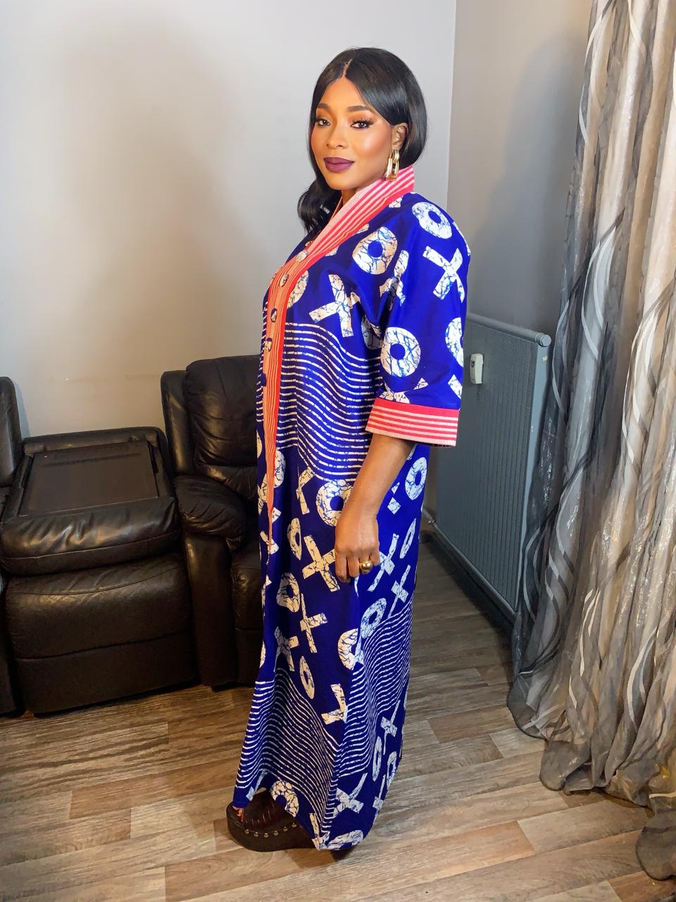 Robe Wax Africain OX Bleu Roi Achorké Caftan- Kaftan.