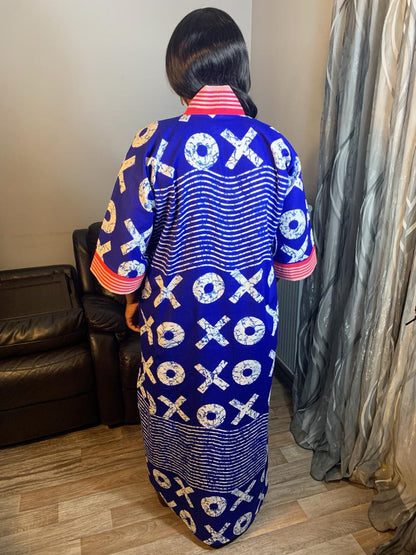 Robe Wax Africain OX Bleu Roi Achorké Caftan- Kaftan.