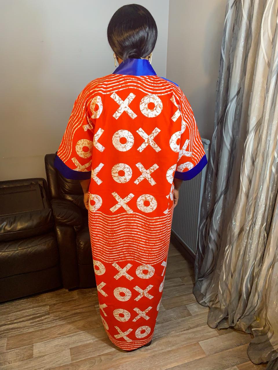 Robe Wax OX Duchesse Orange et Bleu Wax Ankara 100%Coton