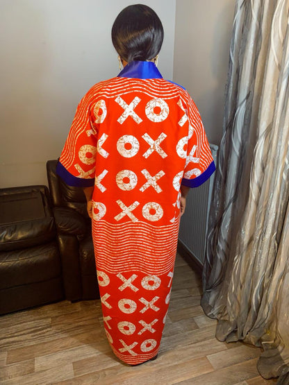 Robe Wax OX Duchesse Orange et Bleu Wax Ankara 100%Coton