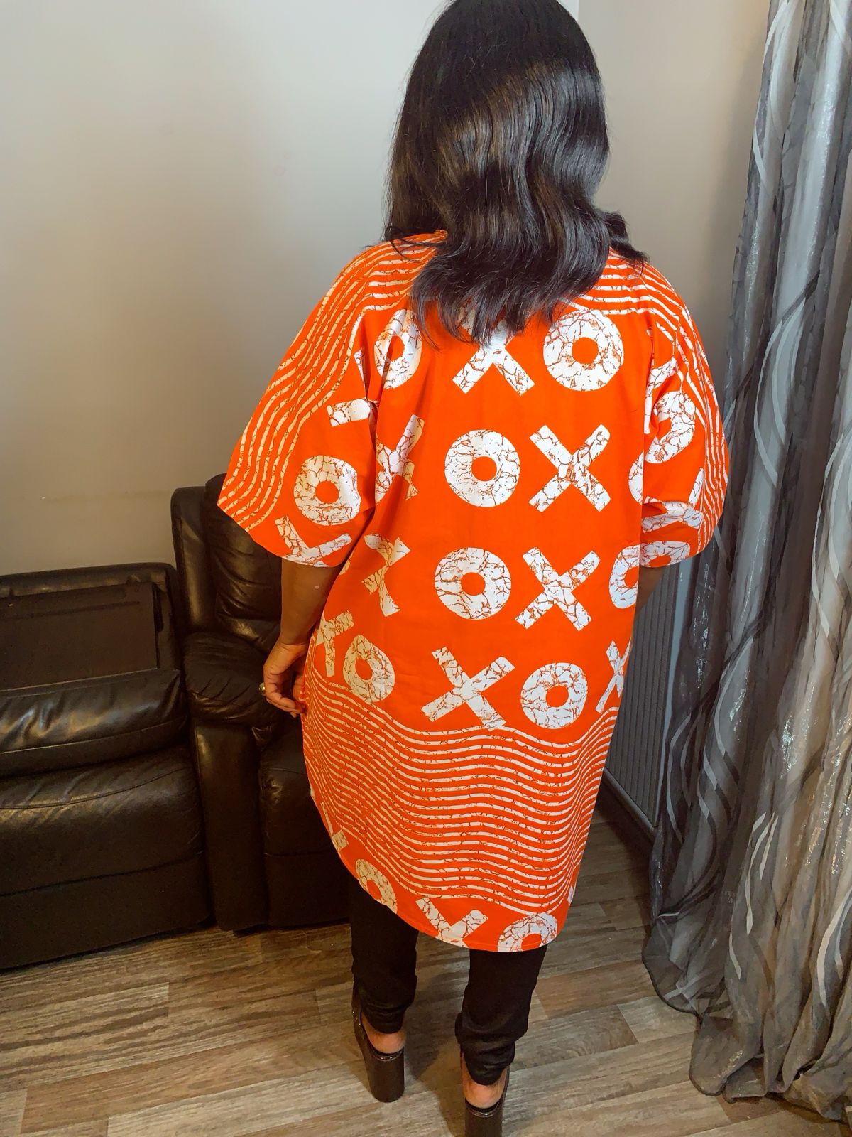 Robe Wax Africain OX Orange Bogolan Caftan- Kaftan.