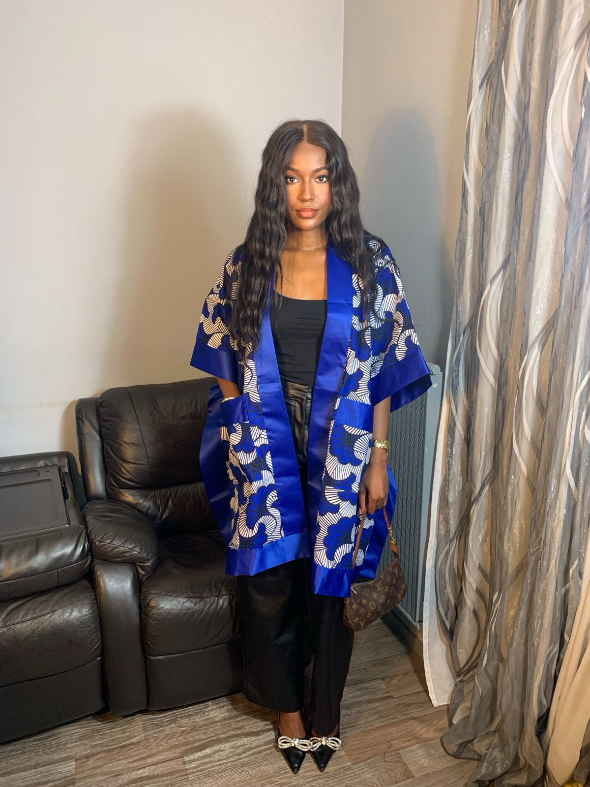 Petit Kimono Court Femme Wax Et Duchesse Fleur de Mariage" 100% Coton