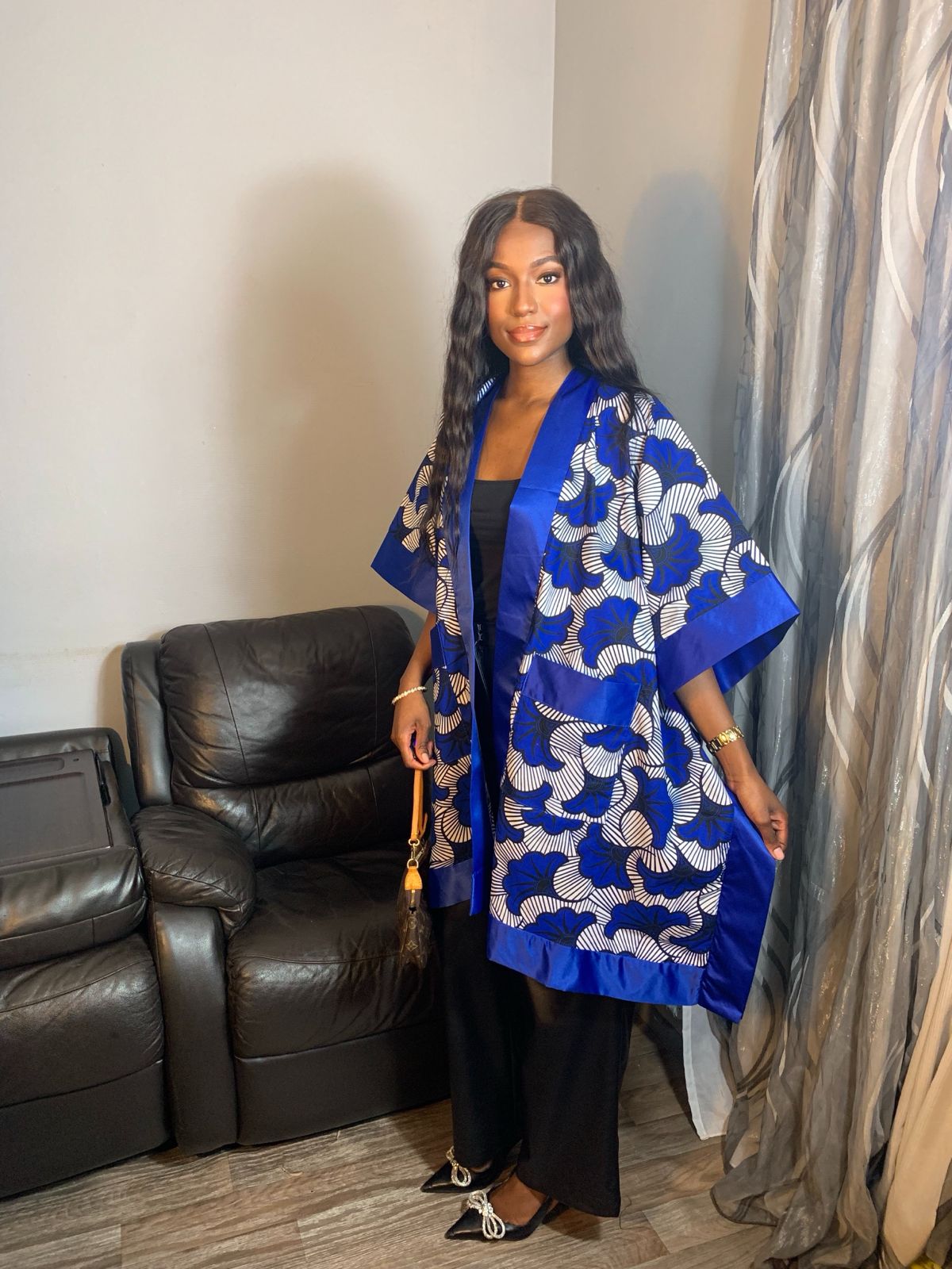 Petit Kimono Court Femme Wax Et Duchesse Fleur de Mariage" 100% Coton