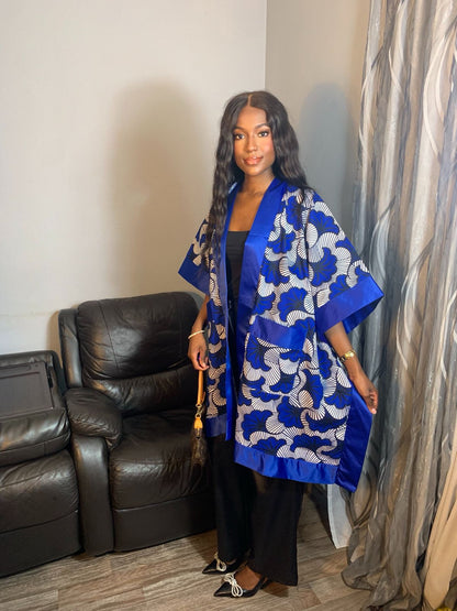 Petit Kimono Court Femme Wax Et Duchesse Fleur de Mariage" 100% Coton