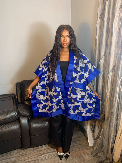 Petit Kimono Court Femme Wax Et Duchesse Fleur de Mariage" 100% Coton