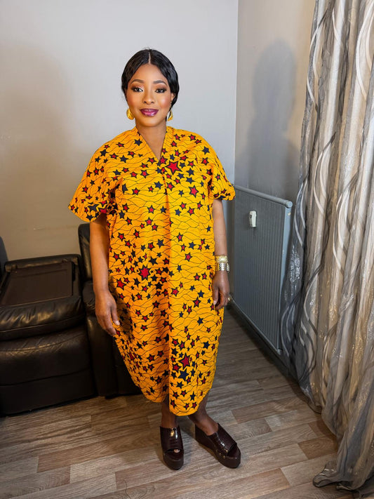 Robe Femme Wax' Midi Wax Africain Hitaget' Ankara stars 100%Coton