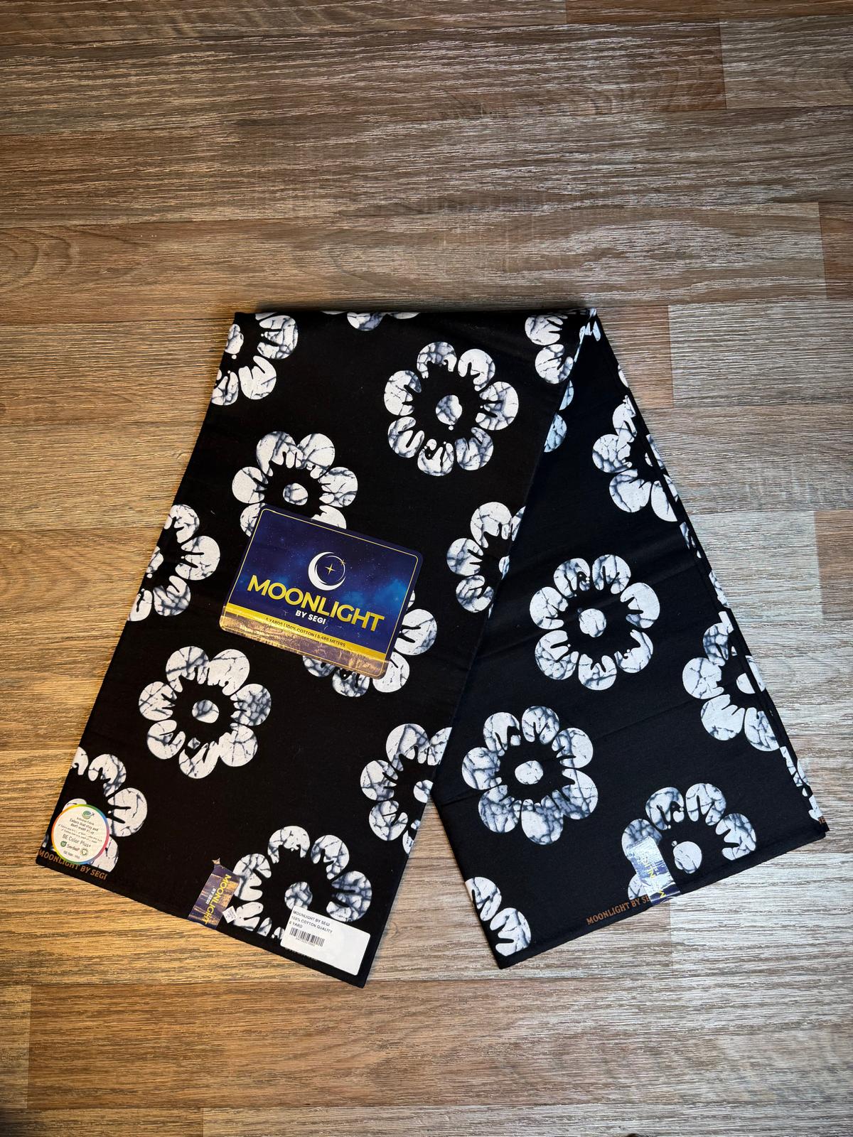 Tissus Wax Africain  Ankara Wax  Moonlight L'original 1 à 6 yards Noir Fleur 100% Coton Tendance