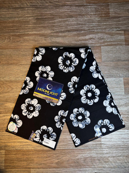 Tissus Wax Africain  Ankara Wax  Moonlight L'original 1 à 6 yards Noir Fleur 100% Coton Tendance