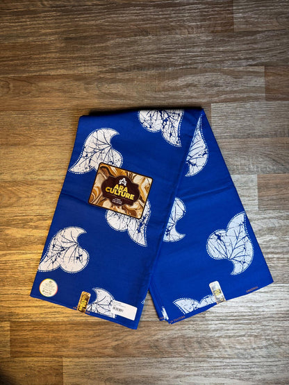 Tissus Wax Africain Ankara Wax  Era Culture  L'original 1 à 6 yards Feuilles Bleu Roi 100% Coton Tendance