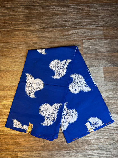 Tissus Wax Africain Ankara Wax  Era Culture  L'original 1 à 6 yards Feuilles Bleu Roi 100% Coton Tendance