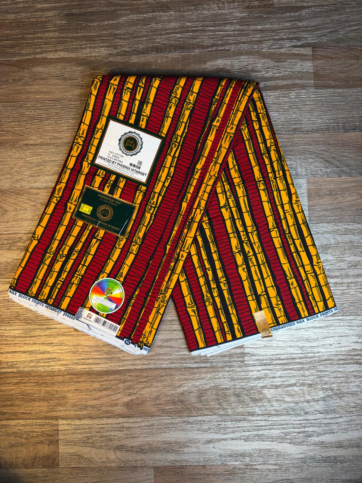 Tissus Wax Africain   Ankara 1 à 12 yard, Wax Hitarget  Rouge" Red" yellow  Sugar' Design' canne à sucre