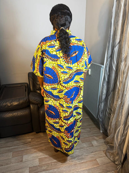 Robe en Wax Africain Col V 100 % Coton – Robe Africaine Chic et Élégante