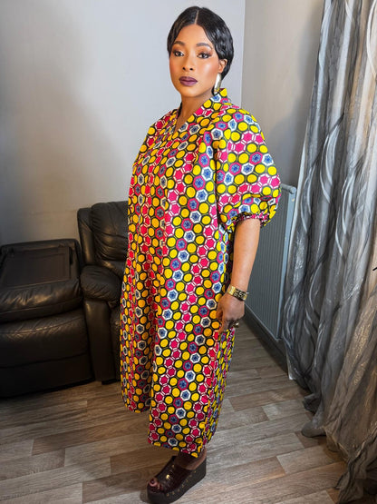 Robe en Wax Africain Col V 100 % Coton – Robe Africaine Chic et Élégante
