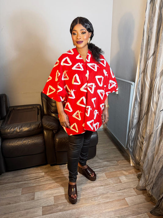 Top en Wax Africain 100 % Coton Orange vif– Haut Tendance en Tissu Wax Authentique