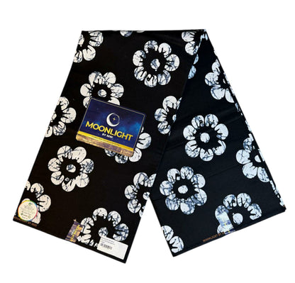 Tissus Wax Africain  Ankara Wax  Moonlight L'original 1 à 6 yards Noir Fleur 100% Coton Tendance