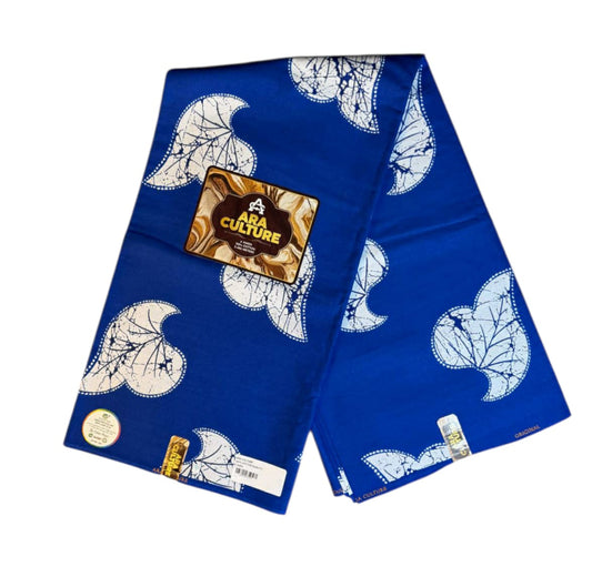 Tissus Wax Africain Ankara Wax  Era Culture  L'original 1 à 6 yards Feuilles Bleu Roi 100% Coton Tendance