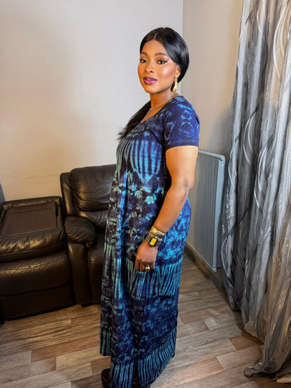 Robe T-shirt Indigo Vert Tye and Dye Adire