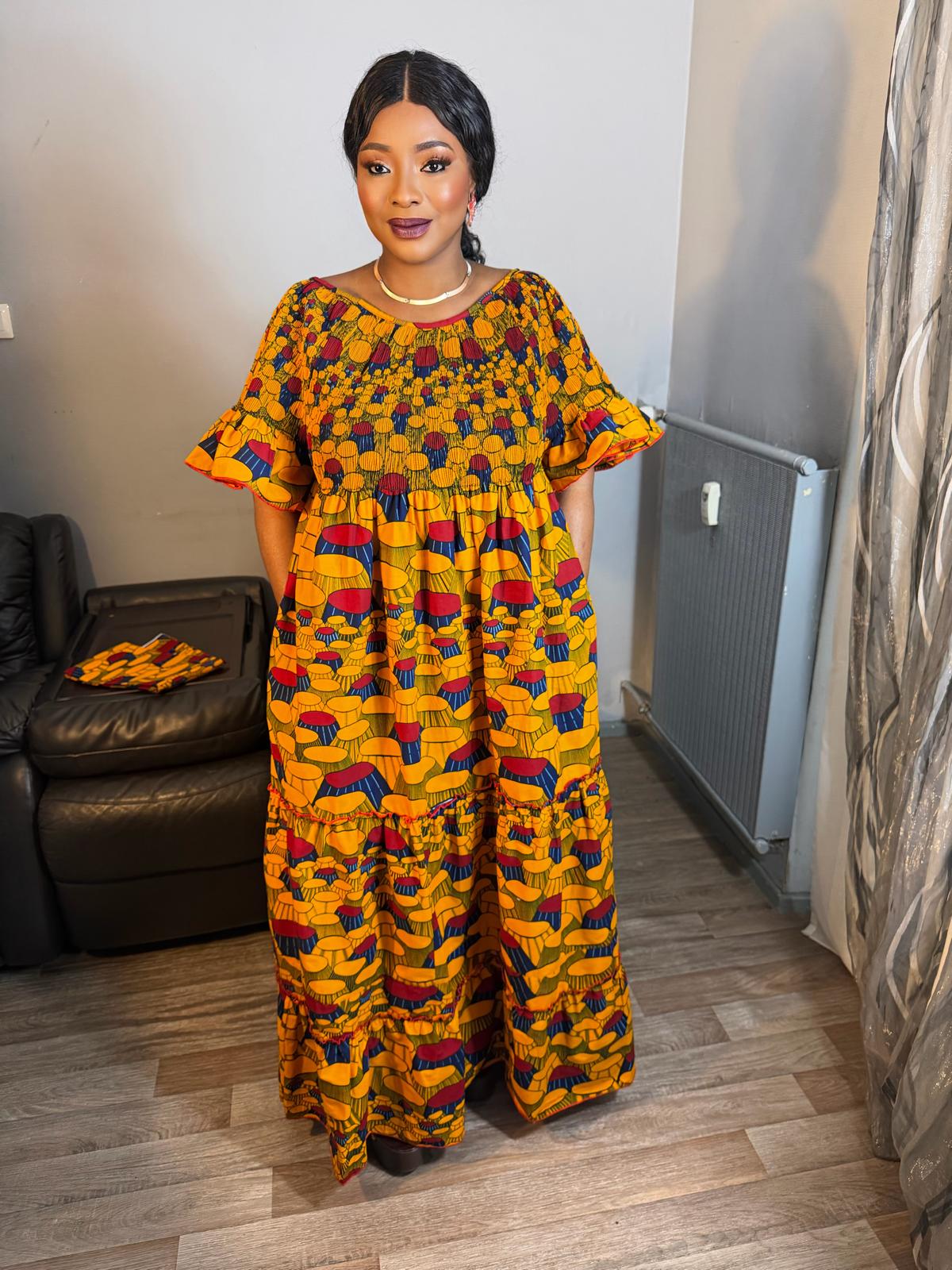 Robe  Femme Wax Africain" Longue Ovale Enervi Wax" Hitarget' Ankara Design Kings Chai's Avec Foulard Ou Sans Robe Maxi