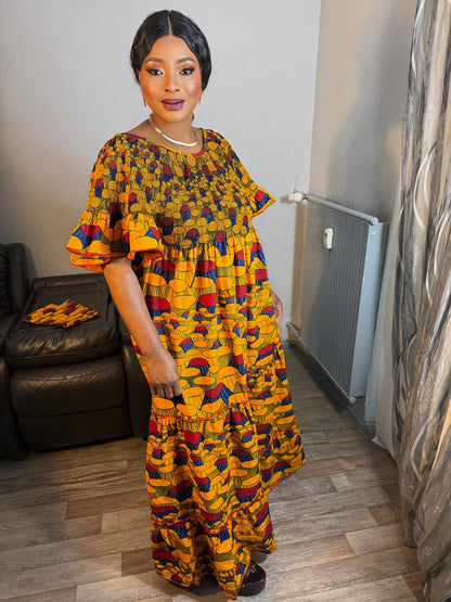Robe  Femme Wax Africain" Longue Ovale Enervi Wax" Hitarget' Ankara Design Kings Chai's Avec Foulard Ou Sans Robe Maxi