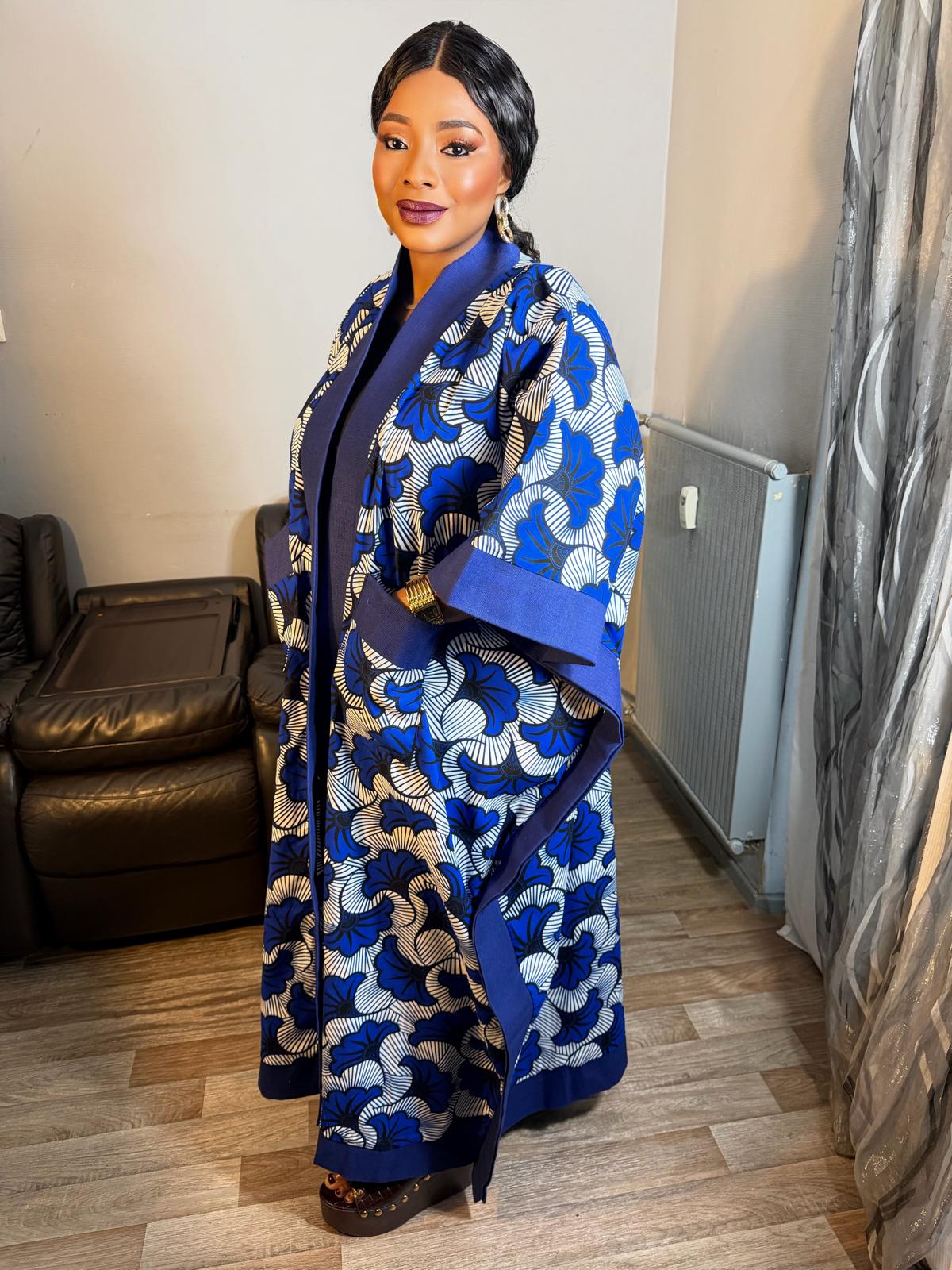 Grand Kimono Long Femme wax Aso Oke  Fleurs de  Mariages Caftan Tendance Pièce Rare 100% Coton
