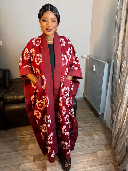 Grand Kimono Long  Femme wax Aso Oke Wax OX  Caftan  Tendance Pièce Rare 100% Coton