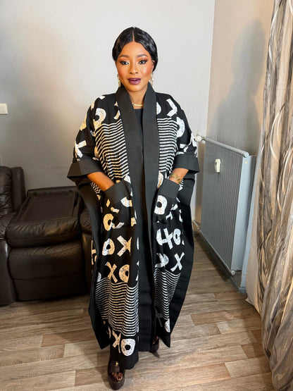 Grand KimonoLong  Femme "Wax Aso Oke Wax" OX  Caftan  Tendance pièce Rare