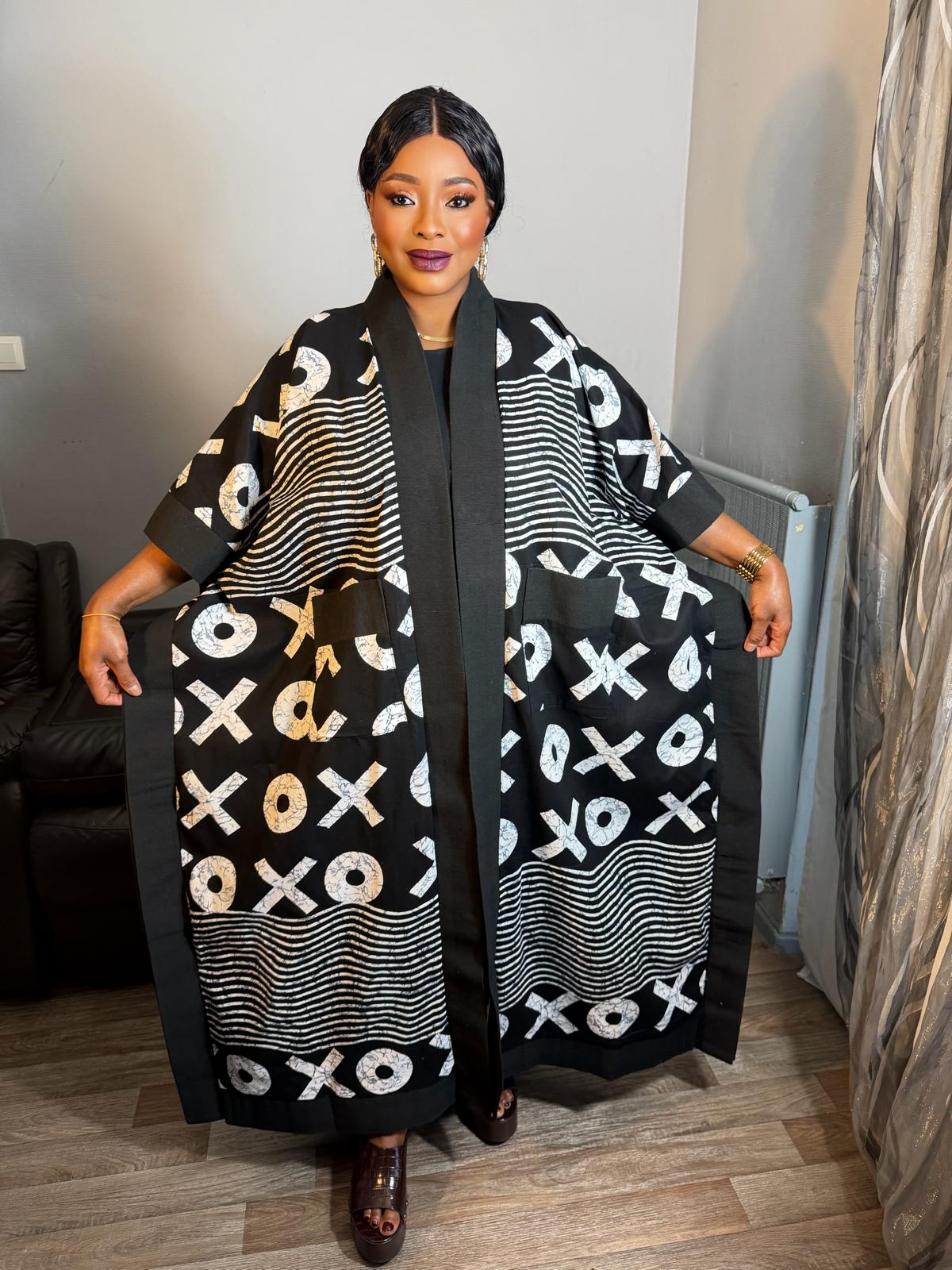 Grand KimonoLong  Femme "Wax Aso Oke Wax" OX  Caftan  Tendance pièce Rare