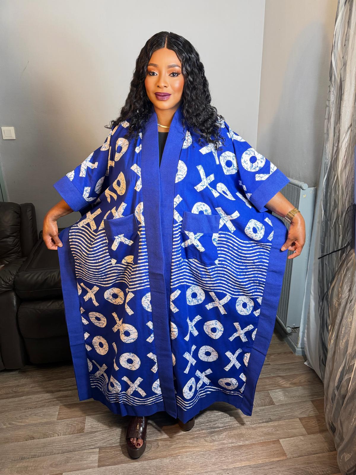 Grand Kimono Long   Femme Wax Aso Oke Wax OX  Caftan  Tendance Pièce Rare" 100% Coton