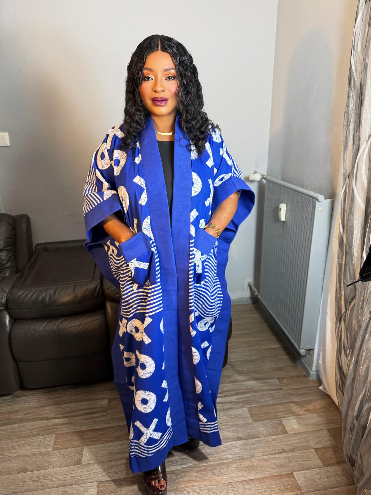 Grand Kimono Long   Femme Wax Aso Oke Wax OX  Caftan  Tendance Pièce Rare" 100% Coton