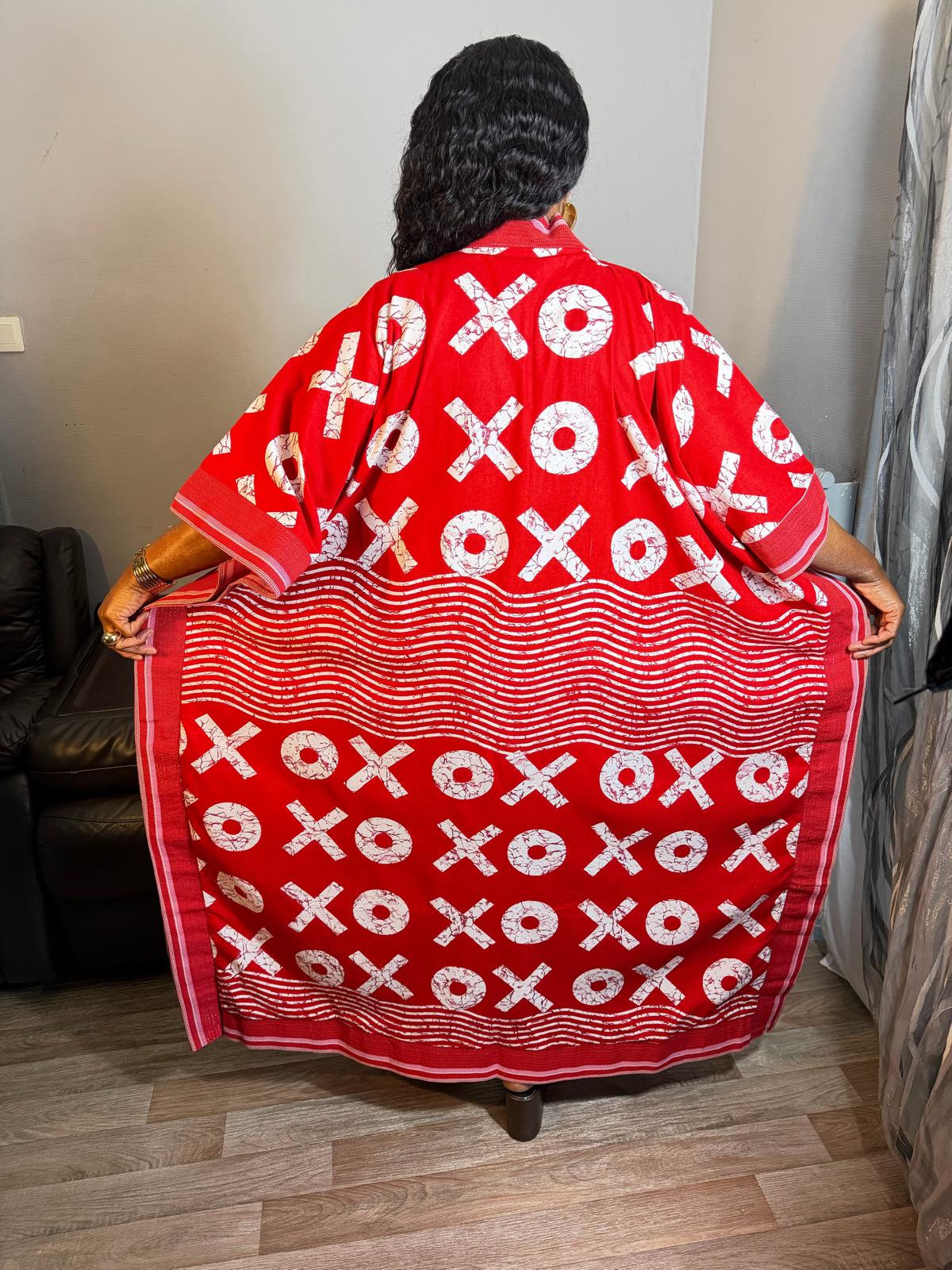 Grand Kimono Long Femme Wax Aso Oke Wax OX Caftan Tendance Pièce Rare
