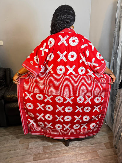 Grand Kimono Long Femme Wax Aso Oke Wax OX Caftan Tendance Pièce Rare