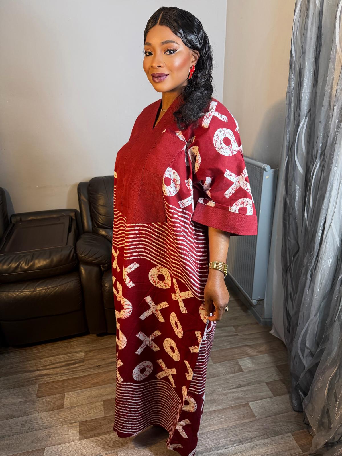 Robe Femme longue Aso Oke Wax OX" Pièce unique Caftan 100%Cton