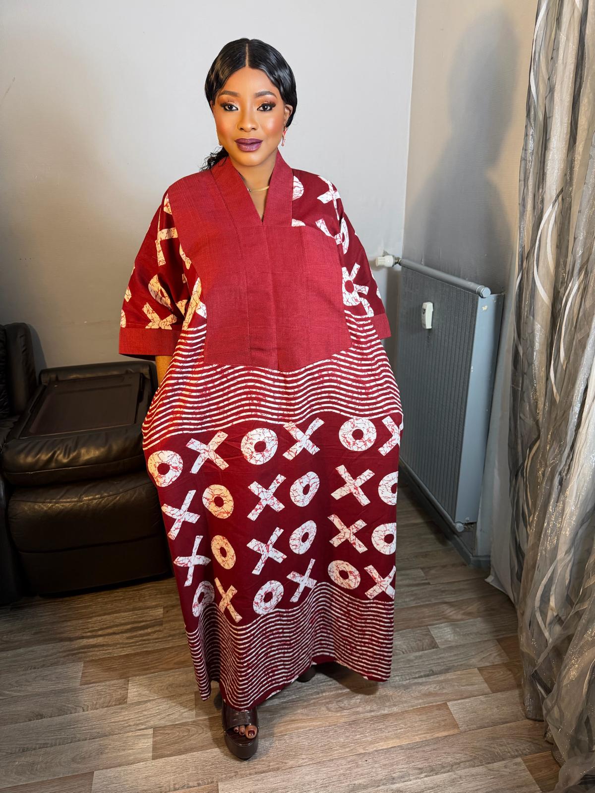 Robe Femme longue Aso Oke Wax OX" Pièce unique Caftan 100%Cton