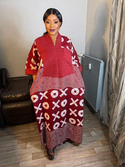 Robe Femme longue Aso Oke Wax OX" Pièce unique Caftan 100%Cton