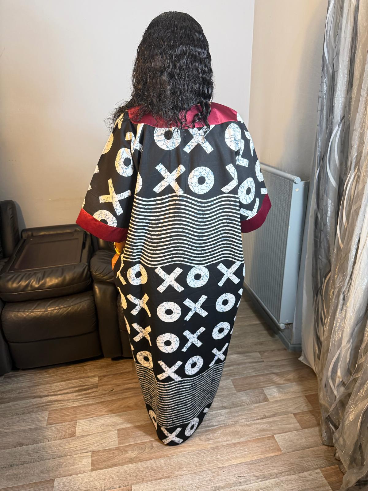 Robe Wax OX Duchesse Noir et Bordeaux Wax Ankara 100%Coton