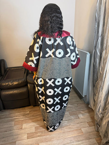 Robe Wax OX Duchesse Noir et Bordeaux Wax Ankara 100%Coton