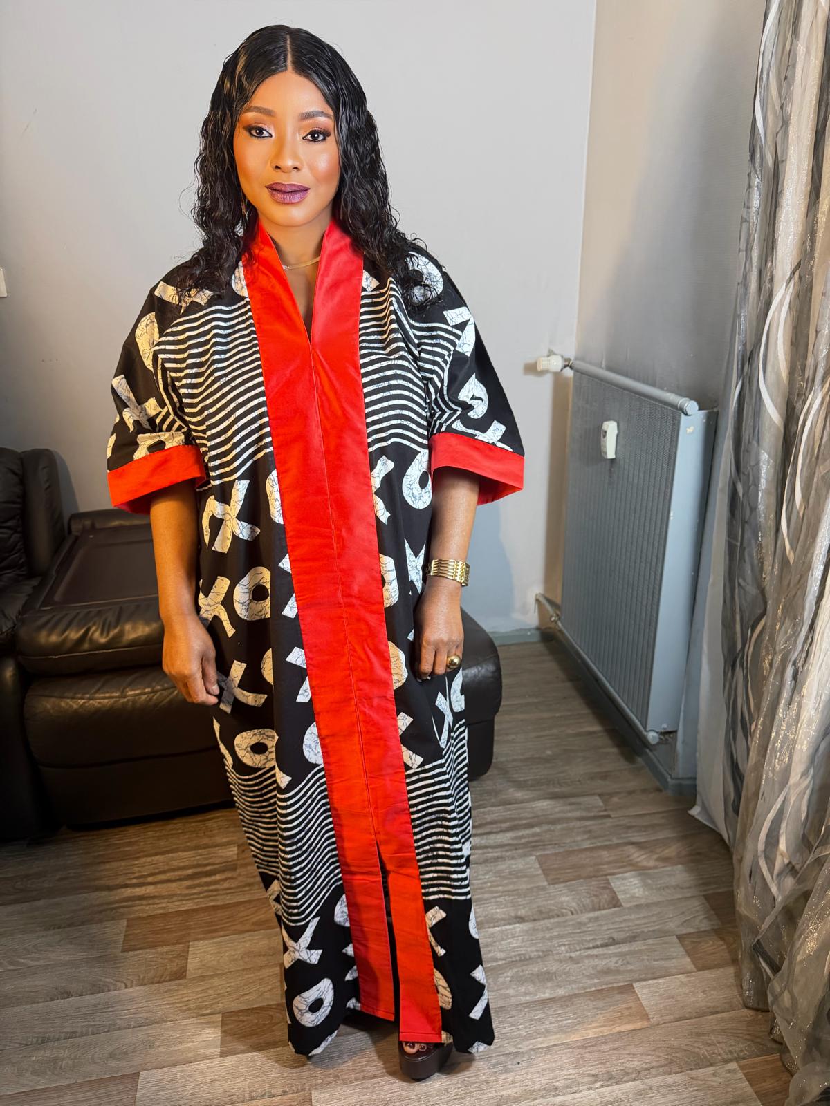 Robe Wax OX Duchesse Noir et Rouge Wax Ankara 100%Coton