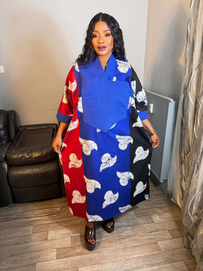 Robe Femme Longue Wax Aso Oke Caftan "Patchwork 100%Coton