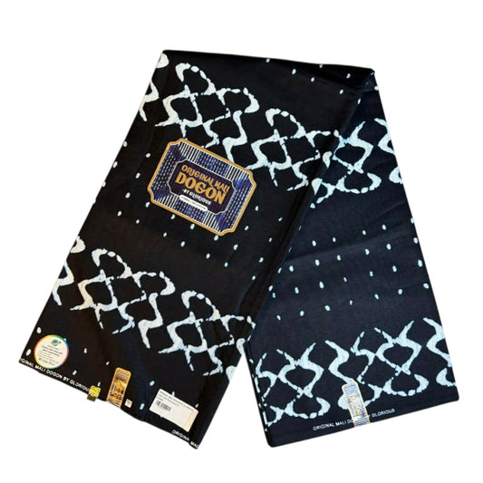 Tissus Wax Africain Ankara 1 à 6 yards Wax" Mali Dogon"Original" By Glorious 100% Coton " Noir