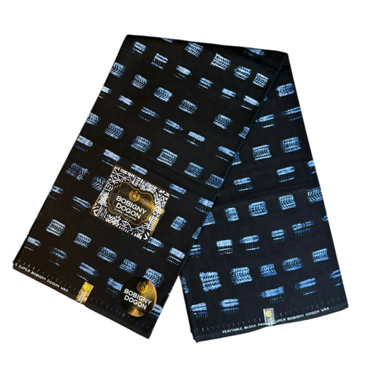 Tissus Wax Africain Ankara 1 à 12 yards Wax "Mali Dogon Original "By Bobigny" 100% Coton Indigo Bleu