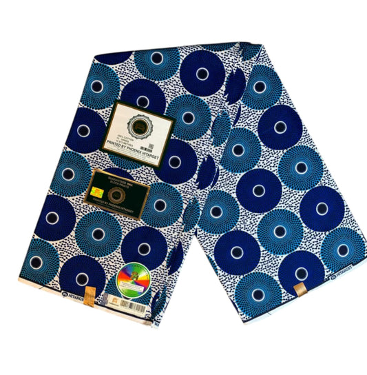 Tissus Wax Africain Ankara  1 à 12 yards Wax Hitarget Motifs Disques Bleu 100% Coton