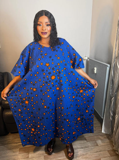 Robe Femme Wax" Boubou Caftan Col V" 100% Coton