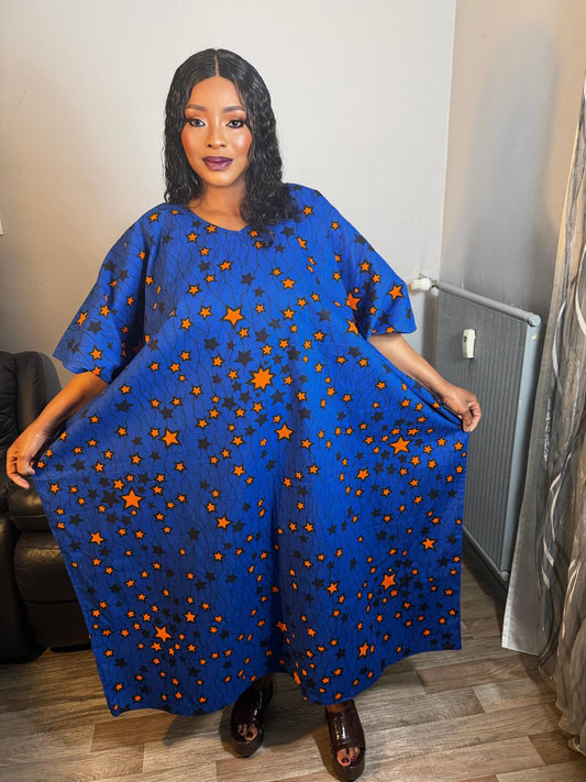 Robe Femme Wax" Boubou Caftan Col V" 100% Coton