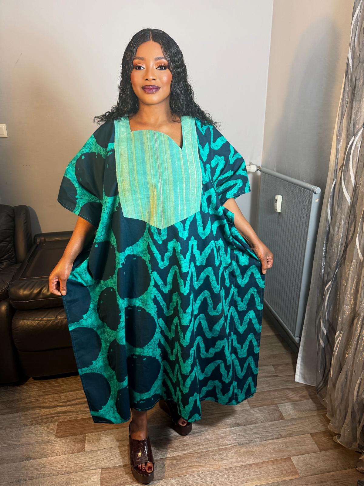 Robe Femme longue Wax"Aso Oke"Caftan 100% Coton
