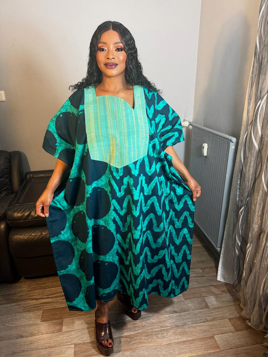 Robe Femme longue Wax"Aso Oke"Caftan 100% Coton