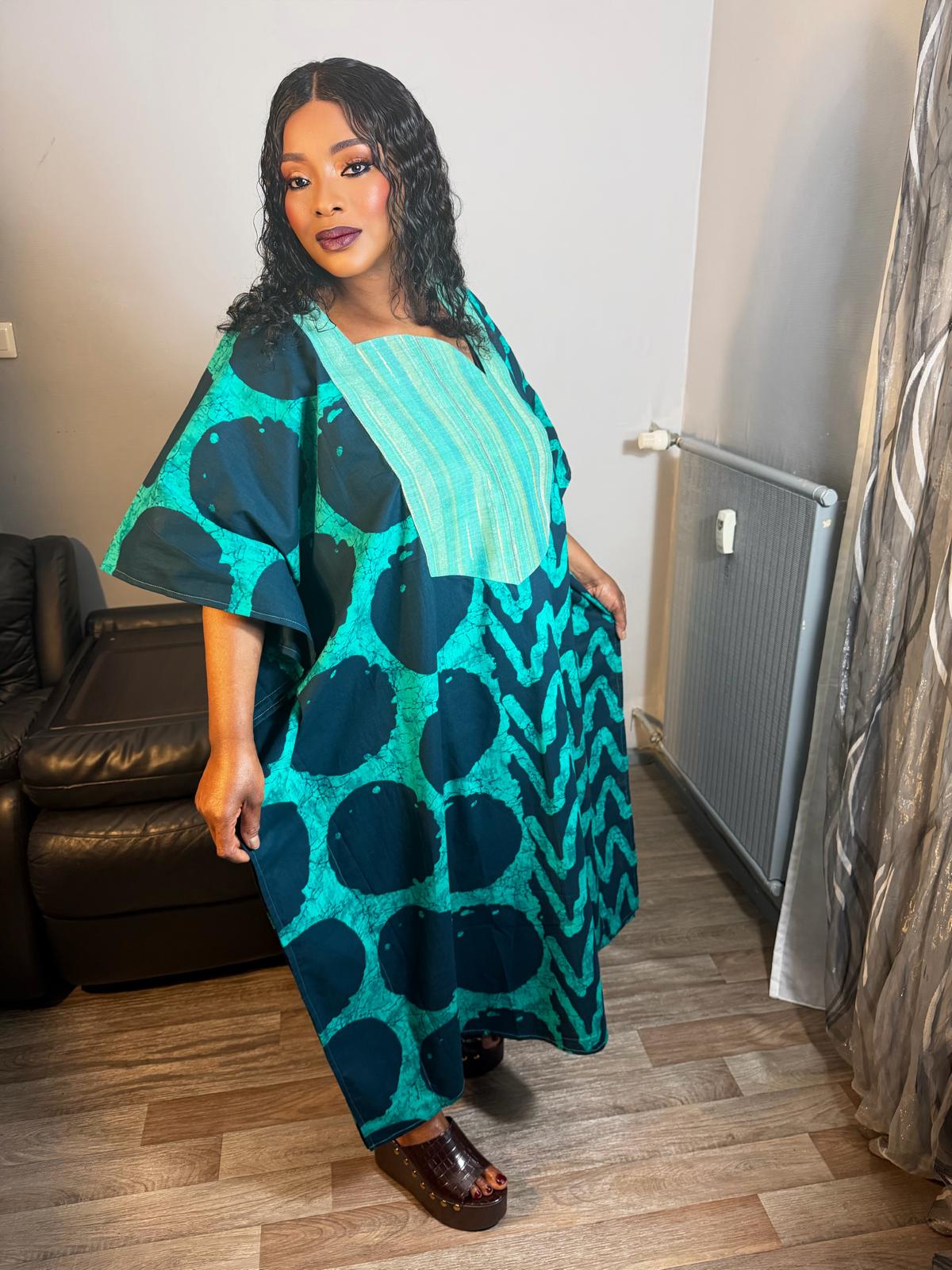 Robe Femme longue Wax"Aso Oke"Caftan 100% Coton