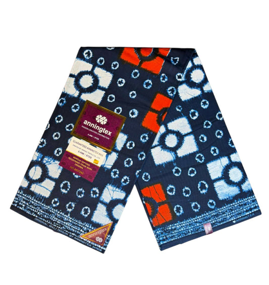 Tissus Wax Africain Ankara 1 à 12 yards Wax" Mali Dogon" By Anningtex" 100% Coton Bleu Orange
