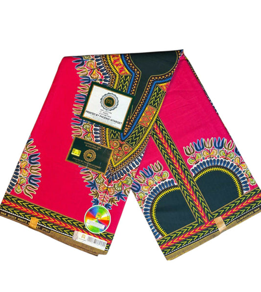 Tissus Wax Africain Ankara 1 à 12 yards Wax Hitarget  "Dashiki" Rose" 100% Coton