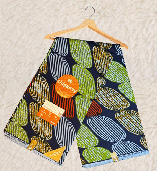 Tissus Wax Africain Ankara 6 yards Wax "Chiganvy" Premium 100% Coton" Design