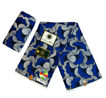 Tissus Wax 1 a 12 yards Wax Africain Wax 100% Coton Fleur de Mariage Bleu